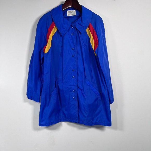 Vintage Lane Bryant‎ Windbreaker Jacket Adult L/XL Blue Rainbow 80s Retro - Picture 1 of 10